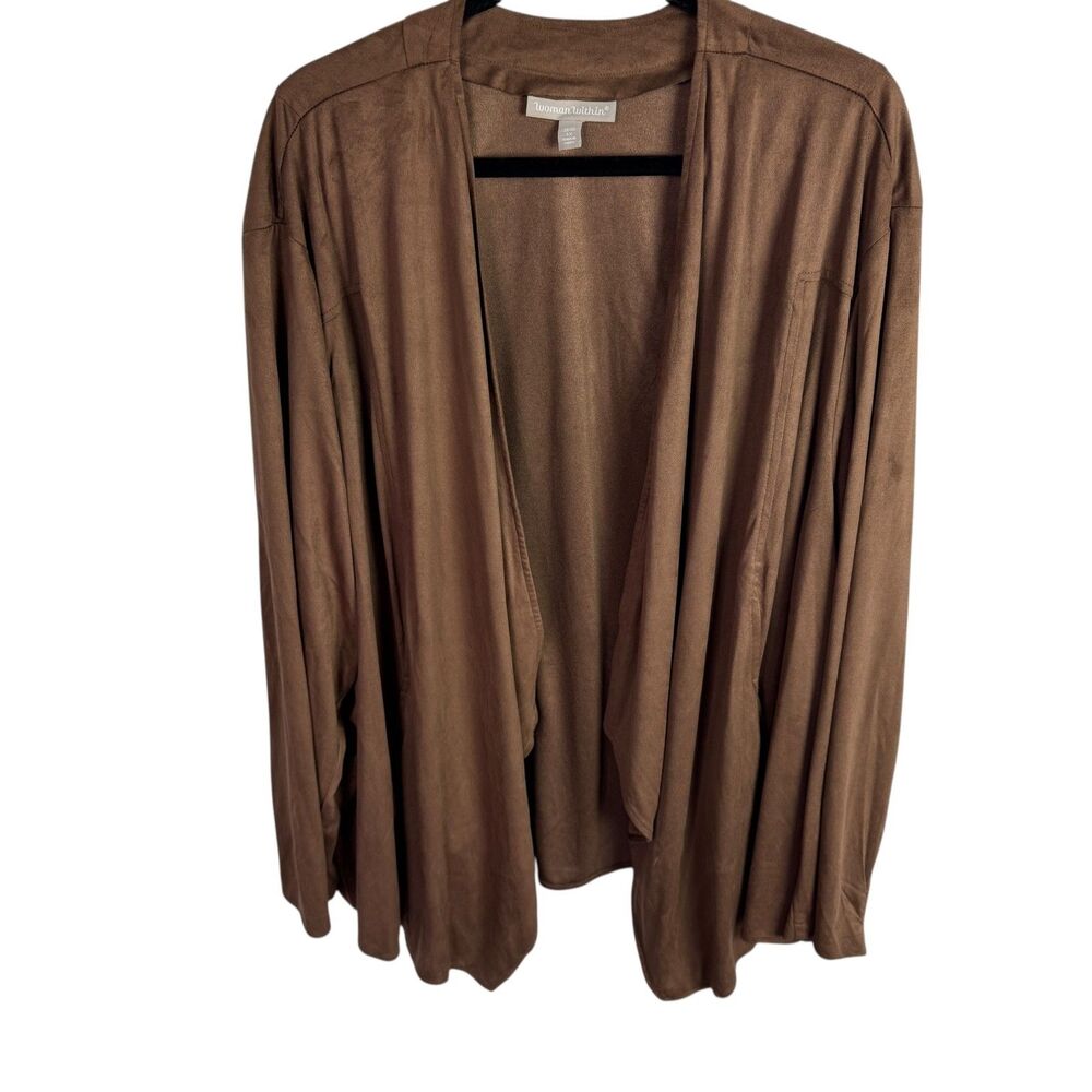 Woman Within Cardigan Size 5X Brown Sueded/Moleskin Long Sleeves Open Front
